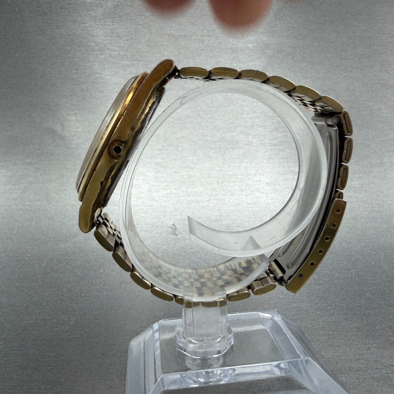 Seiko SQ Watch Men 35mm Gold Dial Gold Tone Daydate Round 5Y23-8040 PARTS VTG7