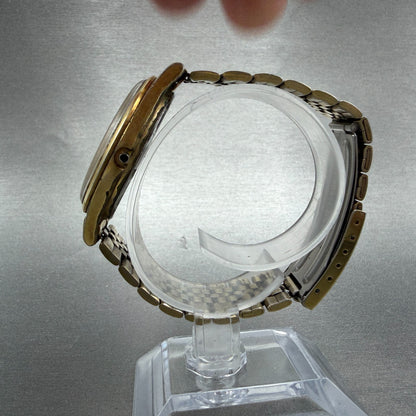 Seiko SQ Watch Men 35mm Gold Dial Gold Tone Daydate Round 5Y23-8040 PARTS VTG7