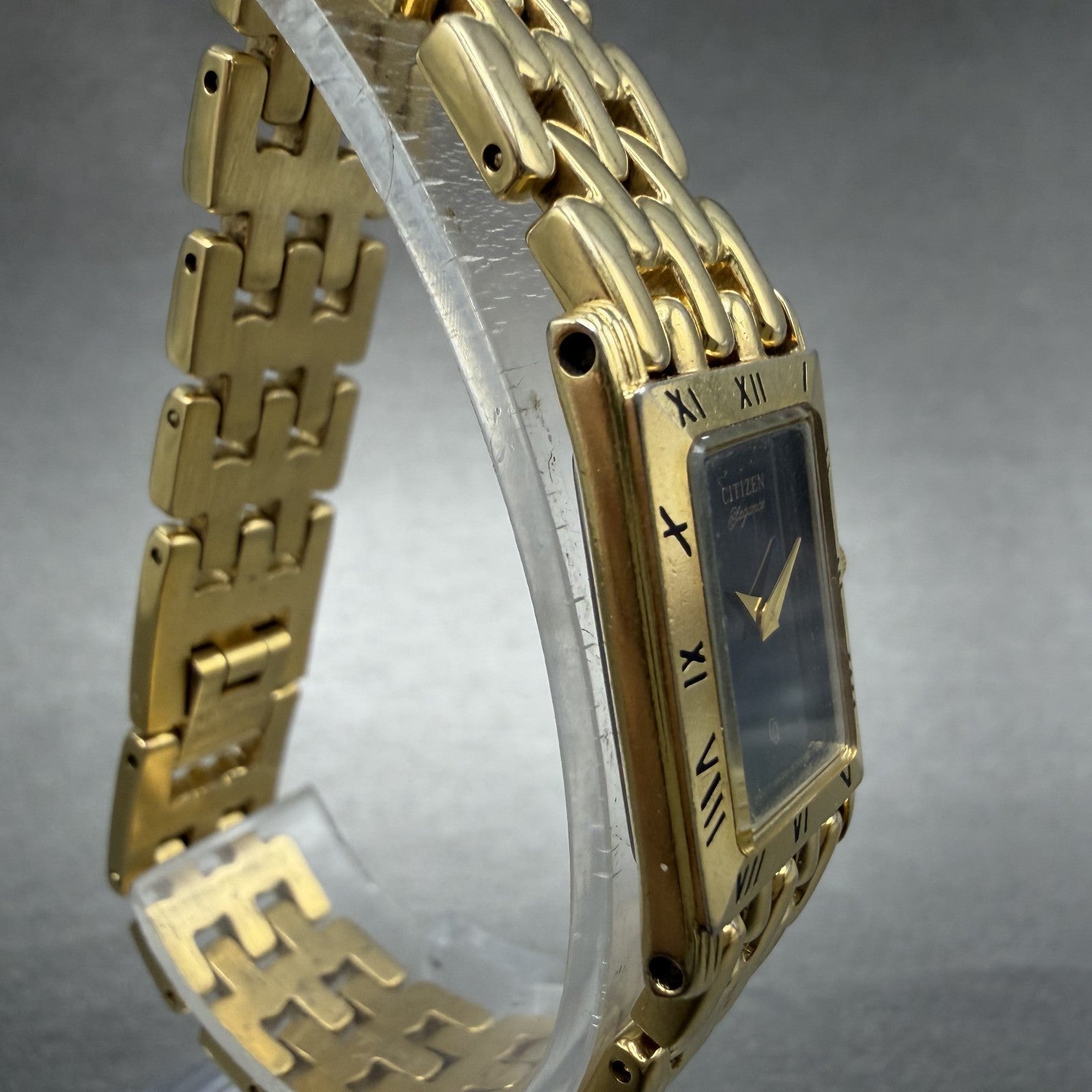 Citizen Elegance Tank Watch Women 16mm Black Dial Gold Tone Rectangle New Batt3