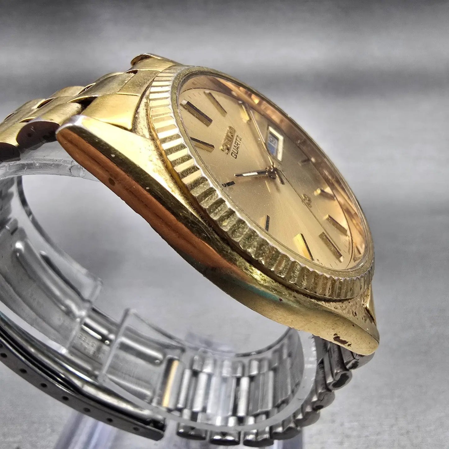Seiko President Watch Men 35mm Gold Dial Gold Tone Daydate 6923-8080 New Battery3
