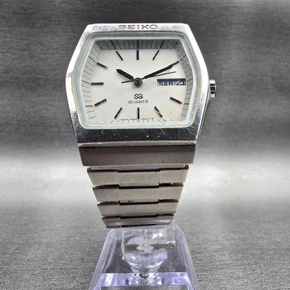 Seiko SQ Watch Men 35mm Silver Dial Silver Daydate Hexagon 7559-5010 New Battery5