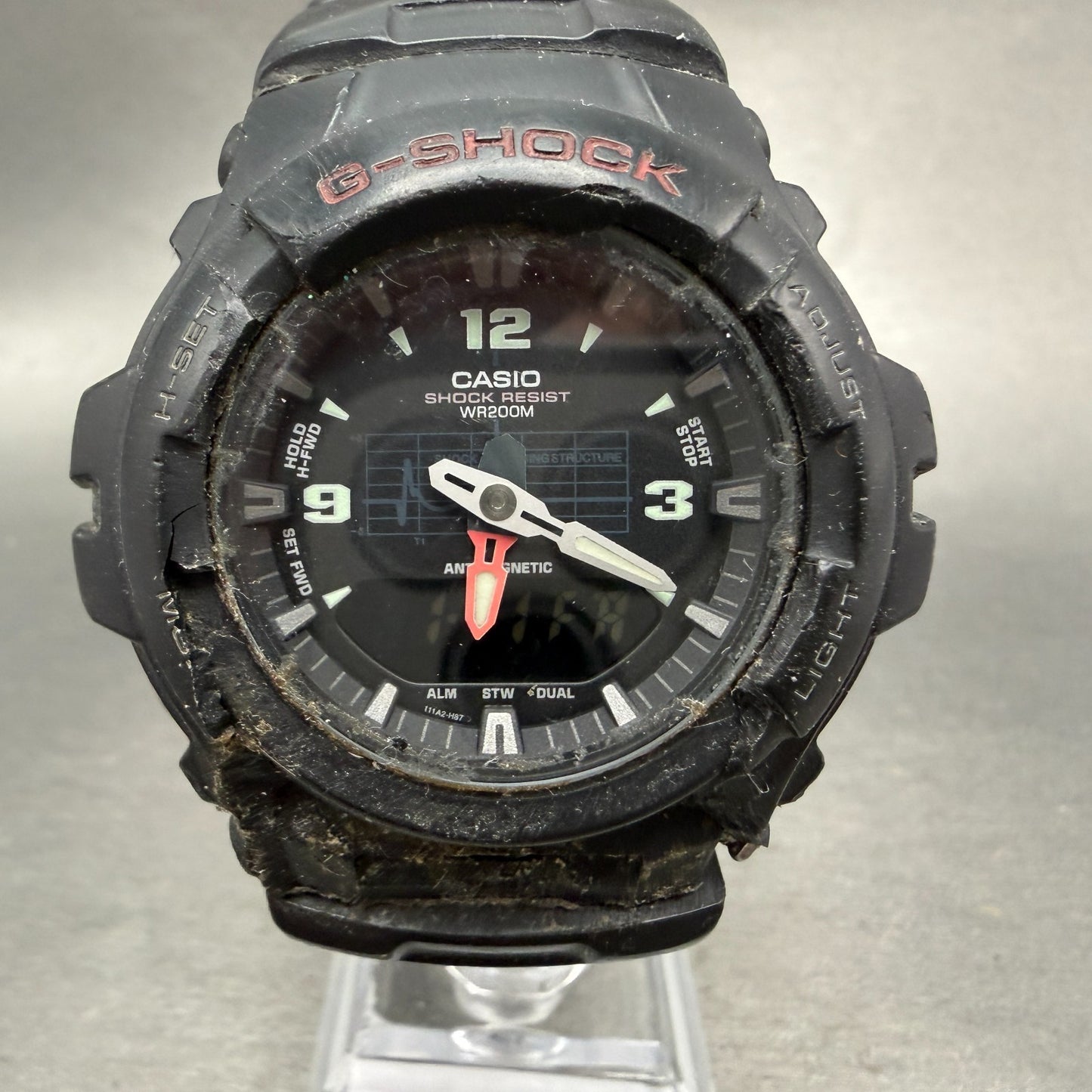 Casio G-Shock G-100Watch Men 48mm Analog Digital Black Tone Round READ! New Batt0