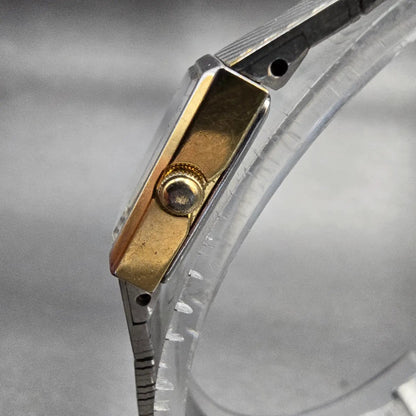Seiko Watch Women 13mm Silver Dial Two Tone Rectangle 1E20-5109 New Battery VTG2