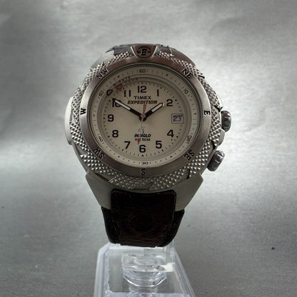 Timex Expedition Watch Men 41mm White Dial Silver Tone Alarm Date New Battery5