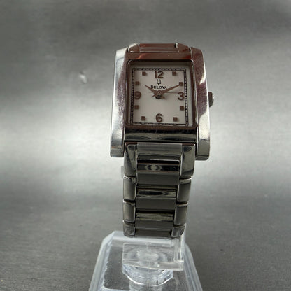 Bulova Tank Watch Women 21mm White Dial Silver Tone Rectangle 96L42 New Battery5