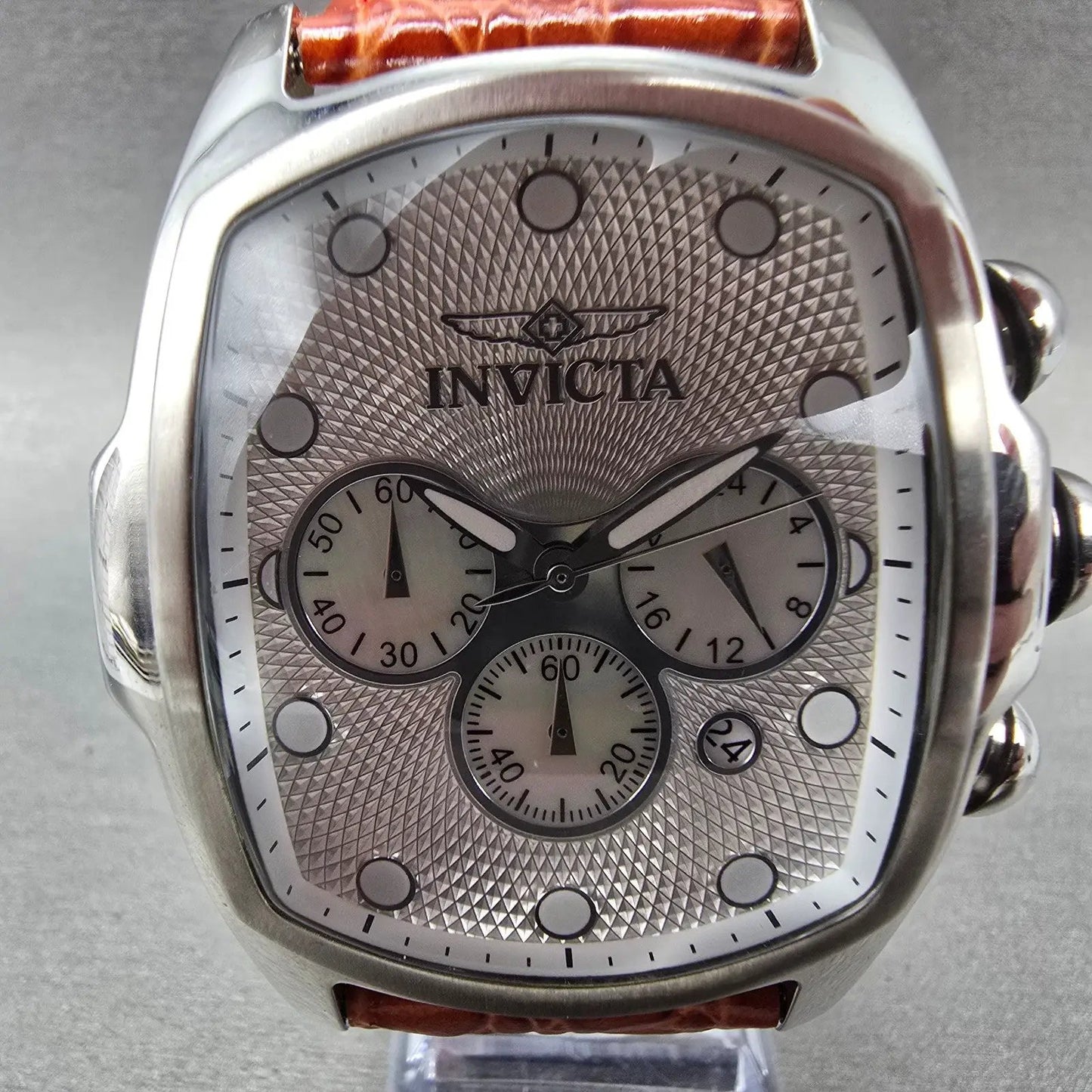 Invicta Lupah Chronograph Watch Men 47mm Silver Dial Steel Date 14290 NewBattery1