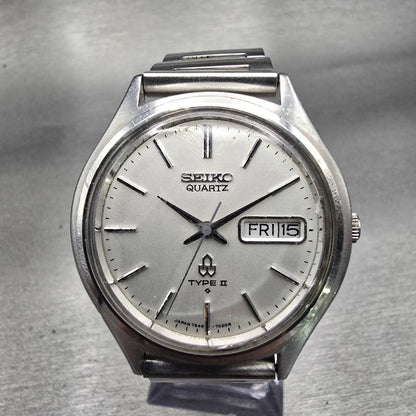 Seiko Type II Watch Men 36mm Silver Dial Silver Tone Daydate 7546-7010 New Batt0