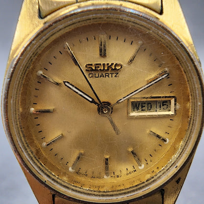 Seiko Watch Women 24mm Champagne Dial Gold Tone Daydate 7n830011 New Battery1