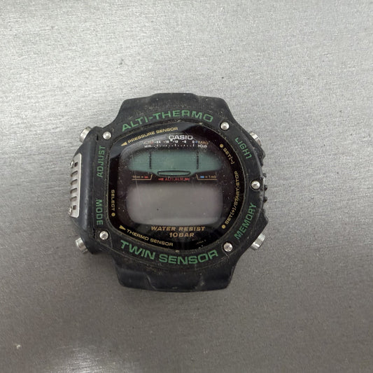Casio Alt6000 Watch Men 49mm Digital Black Tone Twin Sensor NO BACK PARTS0