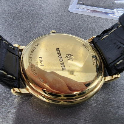 Raymond Weil Watch Men 32mm White Dial Gold Plated Date Round 91242 New Battery9