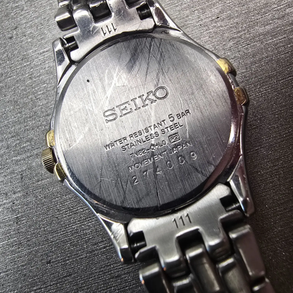 Seiko Watch Women 27mm MOP Dial Two Tone Date 7N82-0HL0 New Battery VTG Diamonds10