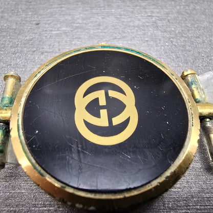 Gucci 2000M Watch Men 30mm Black Dial Gold Plated Round New Battery Vintage MNB13