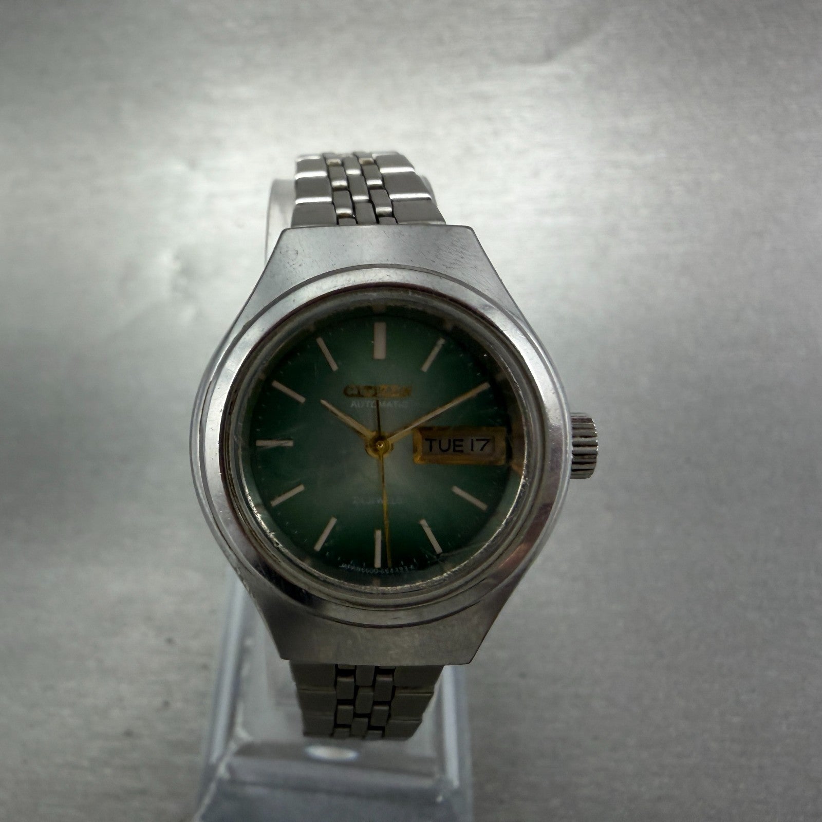 Citizen Automatic Watch Women 26mm Green Dial Steel Daydate Round Runs Vintage 10