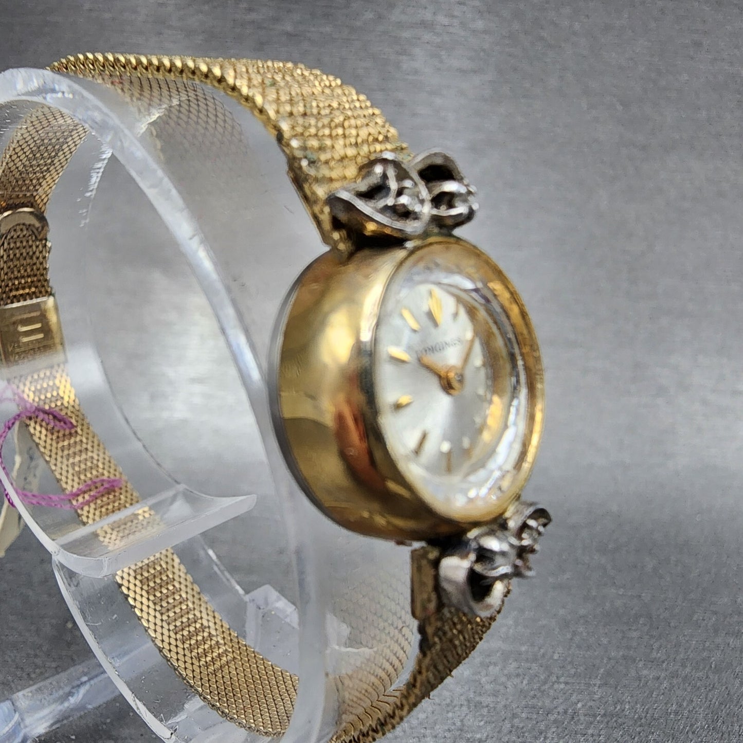 Longines Watch Women 17mm Silver Dial Gold Tone Diamond Manual Wind Runs NOS4