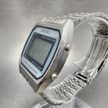 Seiko Digital Watch Men 33mm LCD Stainless Steel Alarm Chrono A9045009 New Batt2