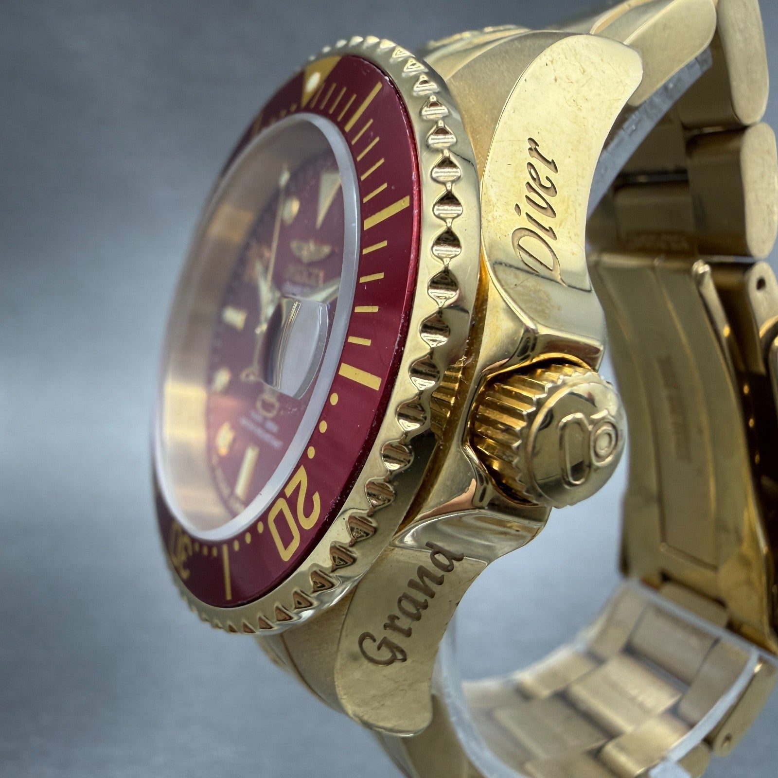 Invicta Grand Diver Watch Women 37mm Red Dial Gold Tone Date Round Automatic2