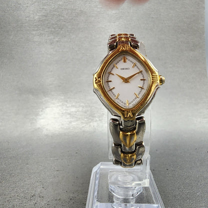 Seiko Watch Women 22mm White Dial Two Tone Oval 1n006e99 New Battery Vintage5