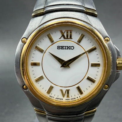 Seiko Watch Women 26mm White Dial Two Tone Round 1N00-1E70 New Battery Vintage1