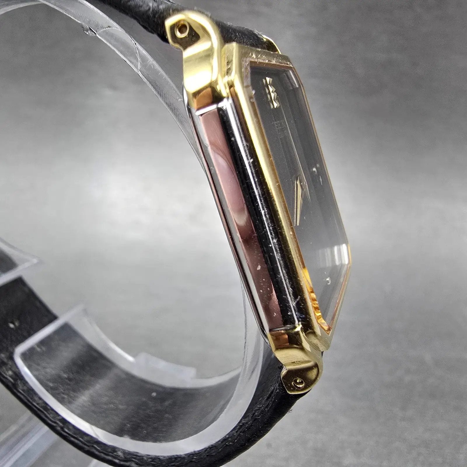 Seiko Tank Watch Men 26mm Black Dial Two Tone Rectangle 5P30-5A79 PARTS Vintage4