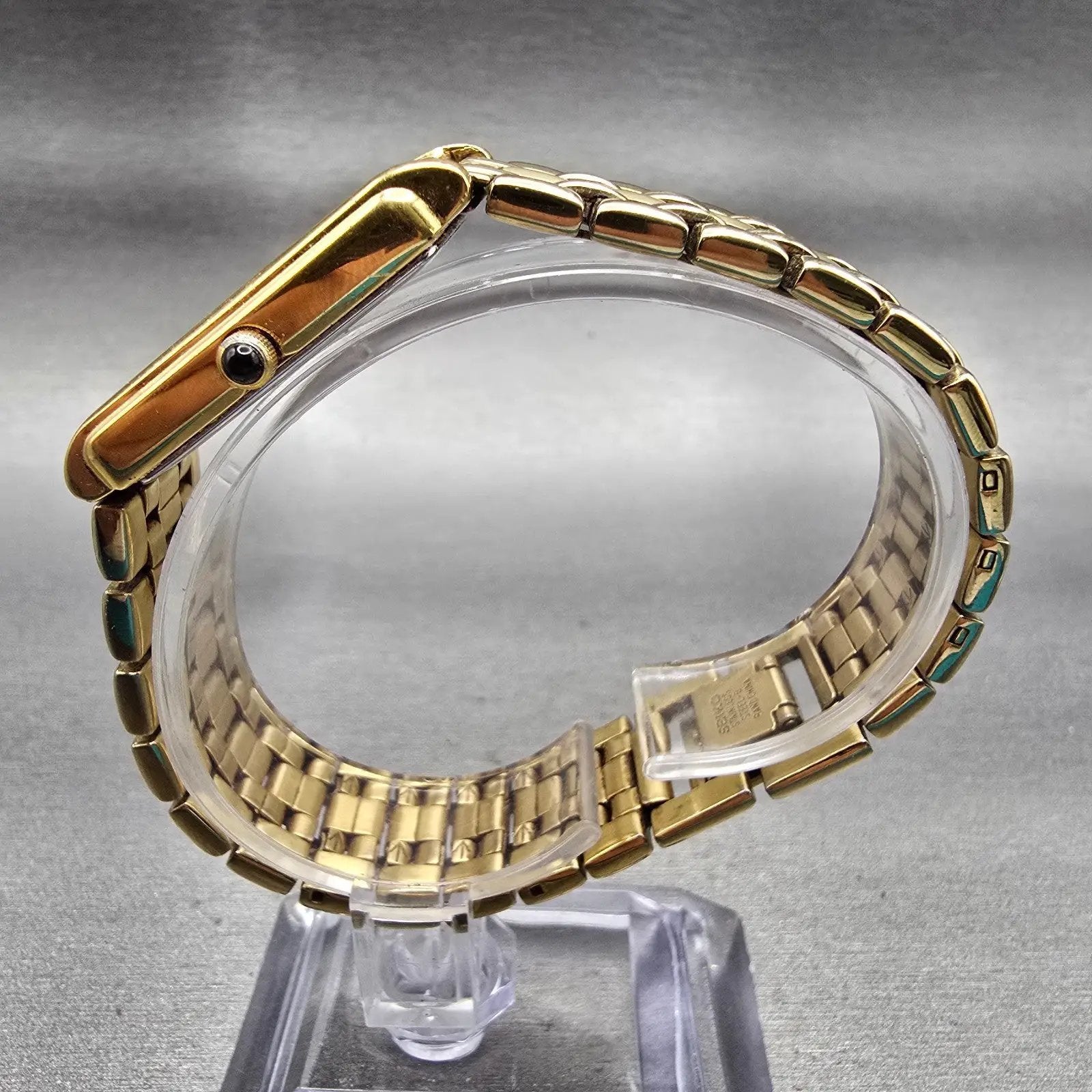 Seiko Tank Watch Men 25mm Gold Tone Gold Dial Rectangle V701-5E49 New Battery6