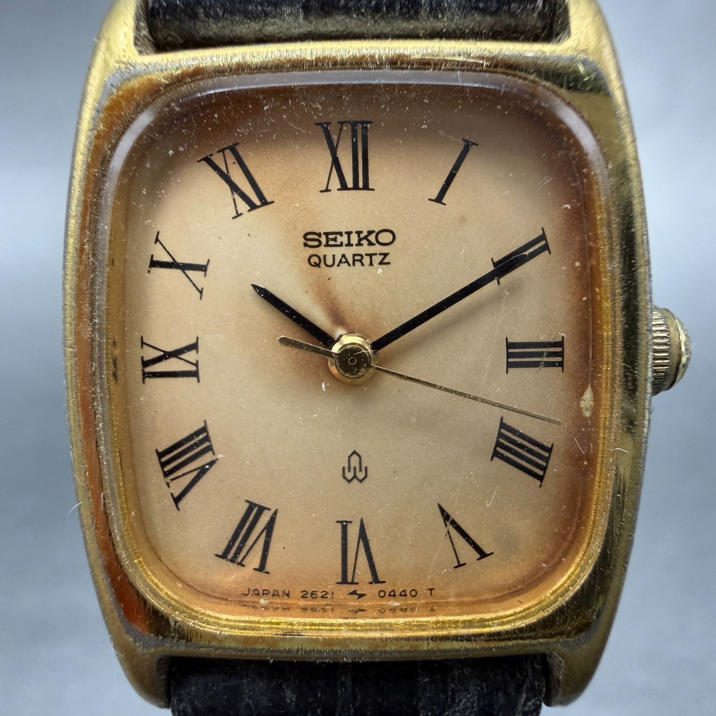 Seiko Tank Watch Men 20mm Champagne Dial Gold Tone Rectangle 2621-5220 New Batt1