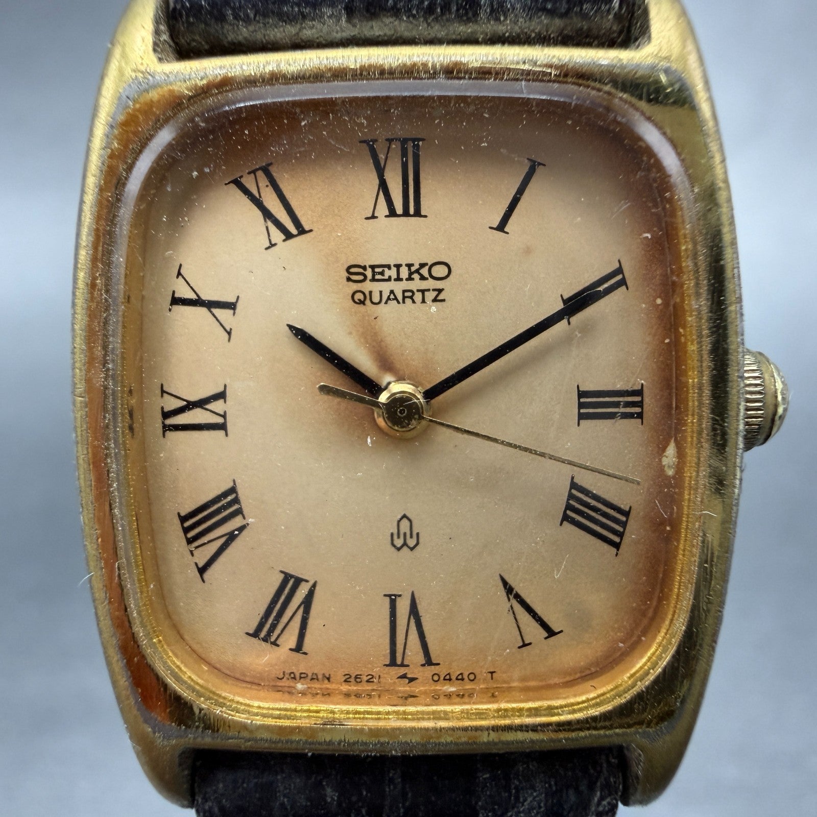 Seiko Tank Watch Men 20mm Champagne Dial Gold Tone Rectangle 2621-5220 New Batt1