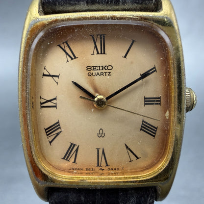 Seiko Tank Watch Men 20mm Champagne Dial Gold Tone Rectangle 2621-5220 New Batt1