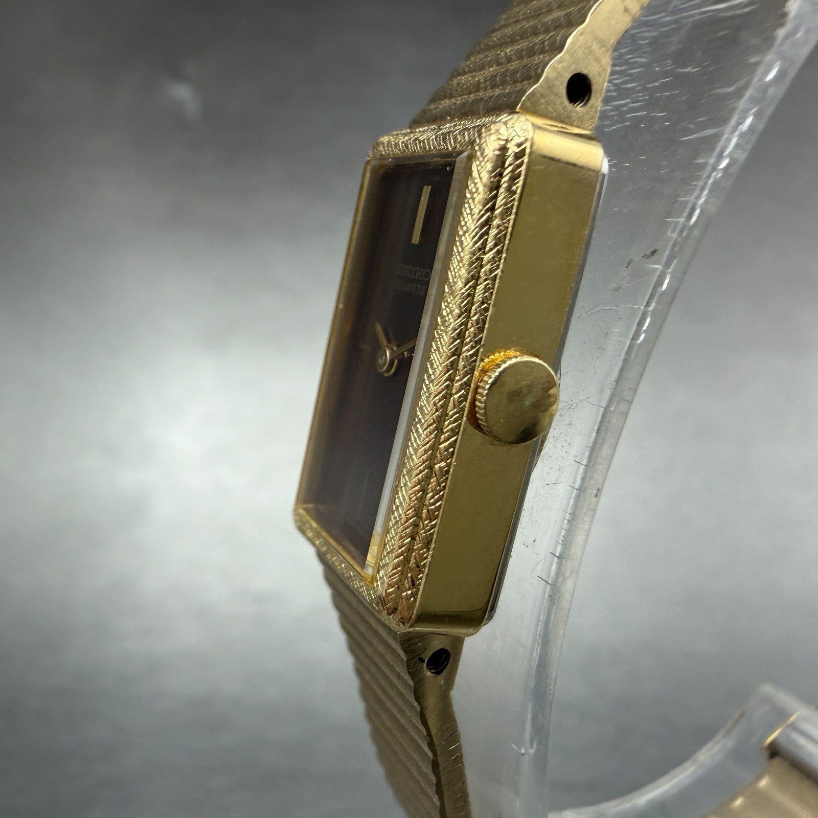 Seiko Tank Watch Women 13mm Brown Dial Gold Tone Rectangle 1320-5299 New Battery2