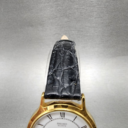 Seiko Watch Women 26mm White Dial Gold Tone Round V7006091 New Battery B12344