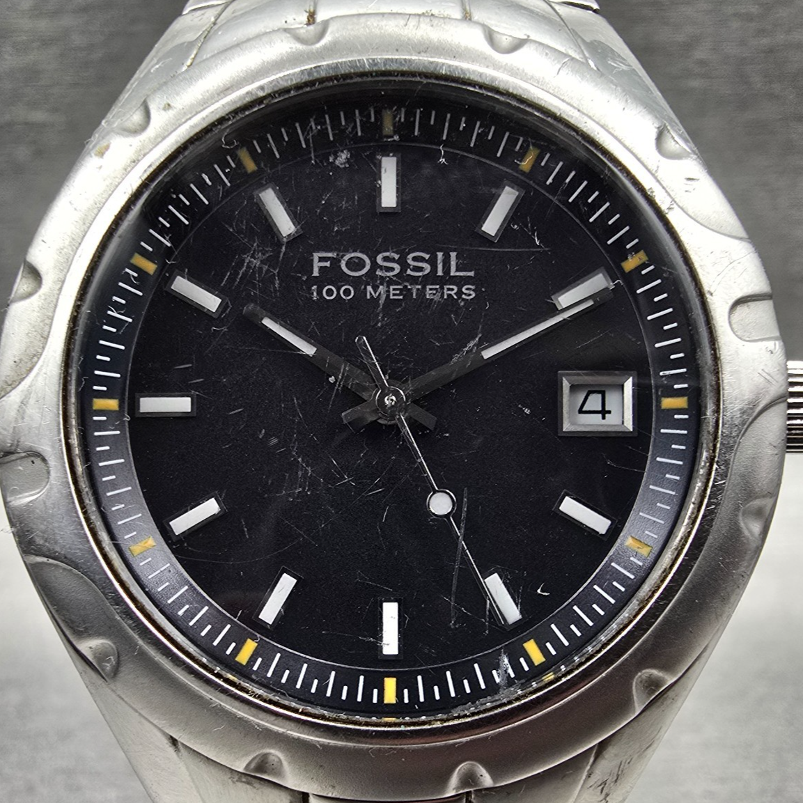 Fossil Blue Watch Men 39mm Black Dial Silver Tone Date Round AM-4065 New Battery1