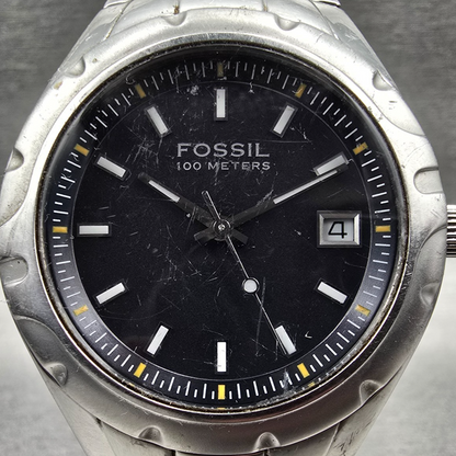 Fossil Blue Watch Men 39mm Black Dial Silver Tone Date Round AM-4065 New Battery1