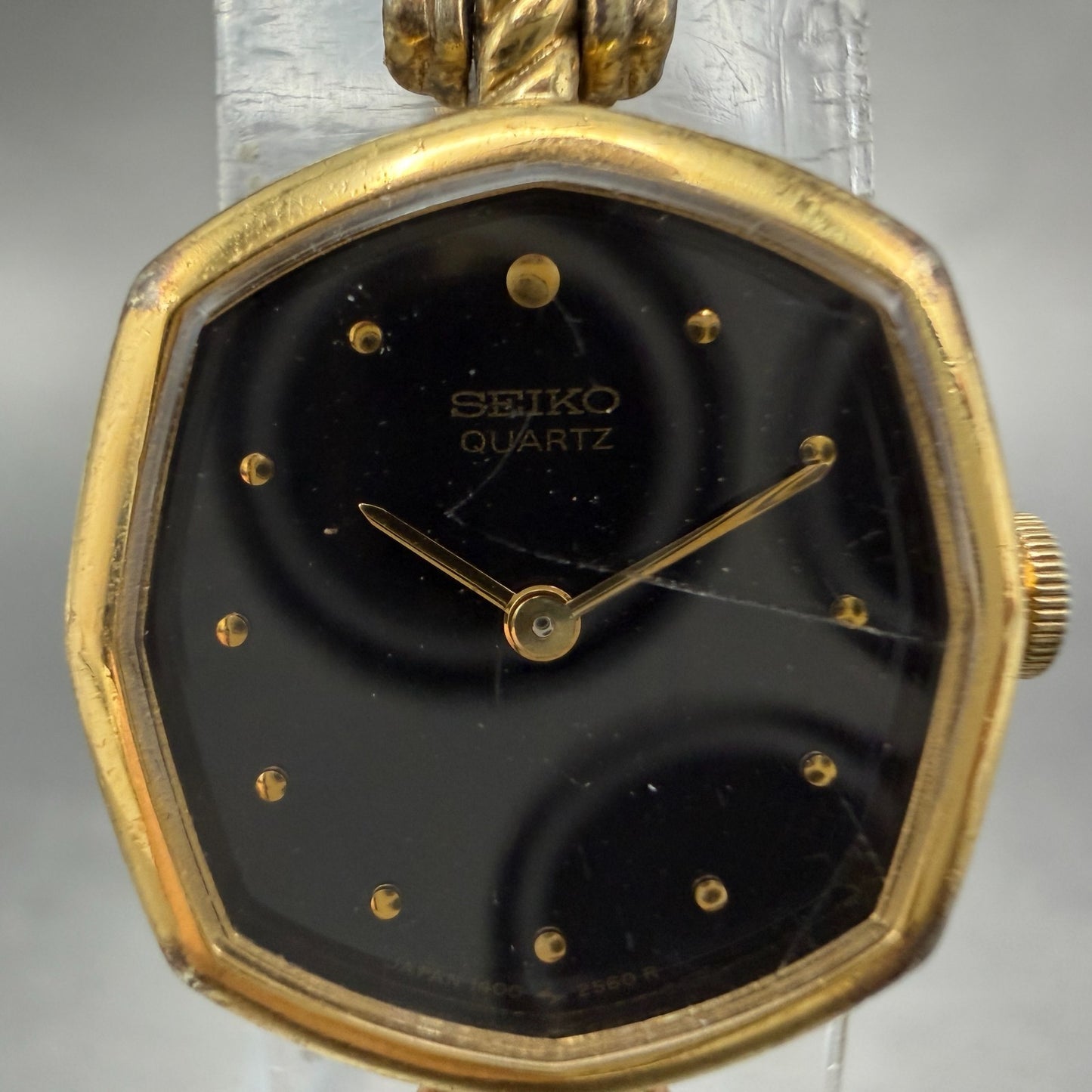 Seiko Watch Women 19mm Black Dial Gold Tone Octagon 1400-6430 New Battery1