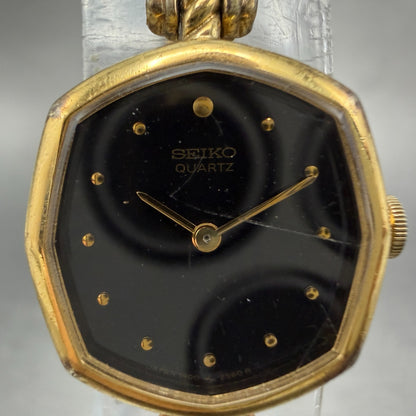 Seiko Watch Women 19mm Black Dial Gold Tone Octagon 1400-6430 New Battery1