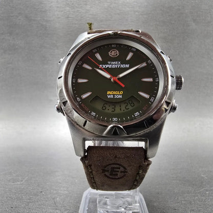 Timex Expedition Watch Men 38mm Green Dial Silver Alarm Chronograph New Battery5