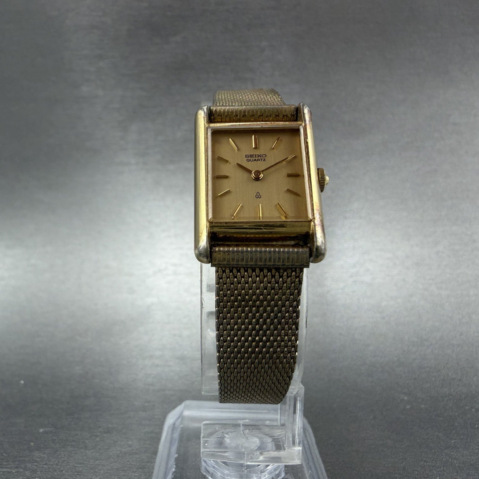 Seiko Tank Watch Women 18mm Champagne Dial Gold Tone 1400-5030 New Battery5