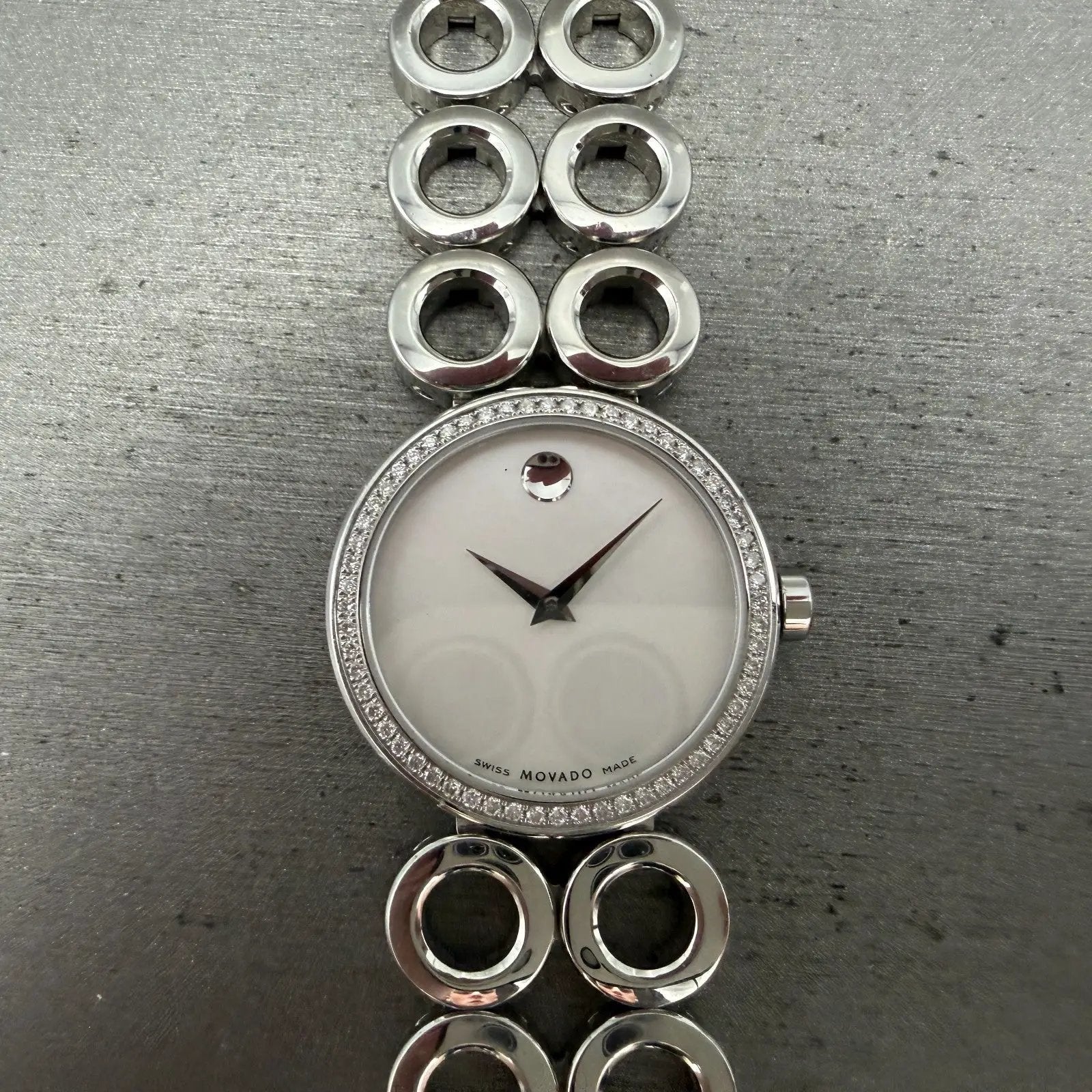 Movado Ono Watch Women 30mm MOP Dial Steel Diamond Bezel 0606098 READ!! New batt0