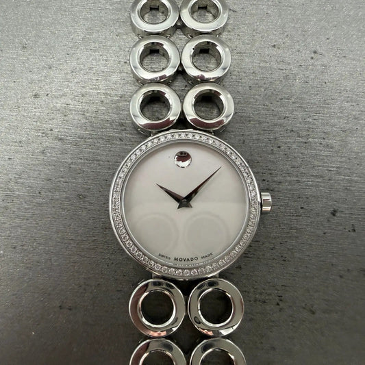 Movado Ono Watch Women 30mm MOP Dial Steel Diamond Bezel 0606098 READ!! New batt0