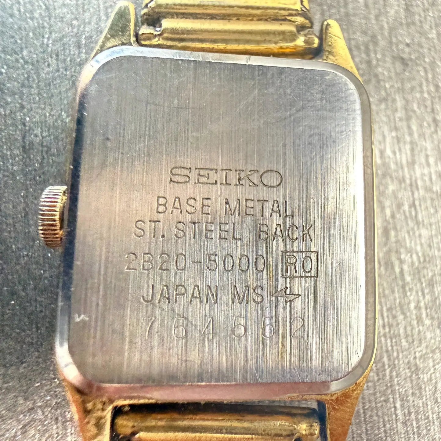 Seiko Watch Women 17mm Black Dial Gold Tone Rectangle 2B20-5000 New Battery VTG10