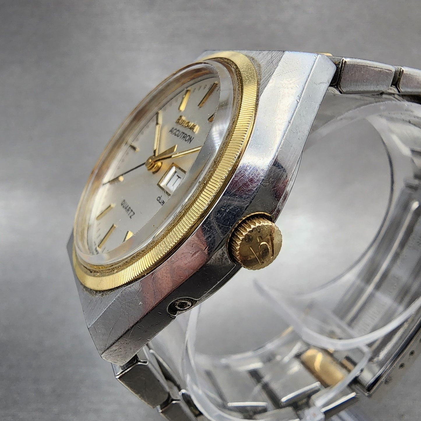 Bulova Accutron Quartz Watch Men 37mm Silver Dial Two Tone DualDay New Battery2