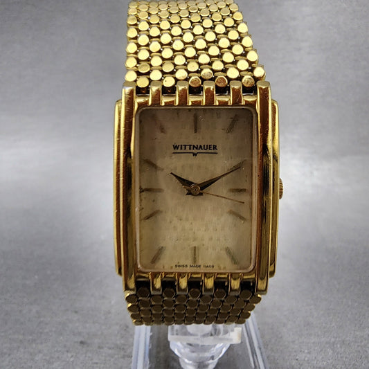 Wittnauer Tank Watch Men 25mm Champagne Dial Gold Tone Rectangle 11A00 New batt0