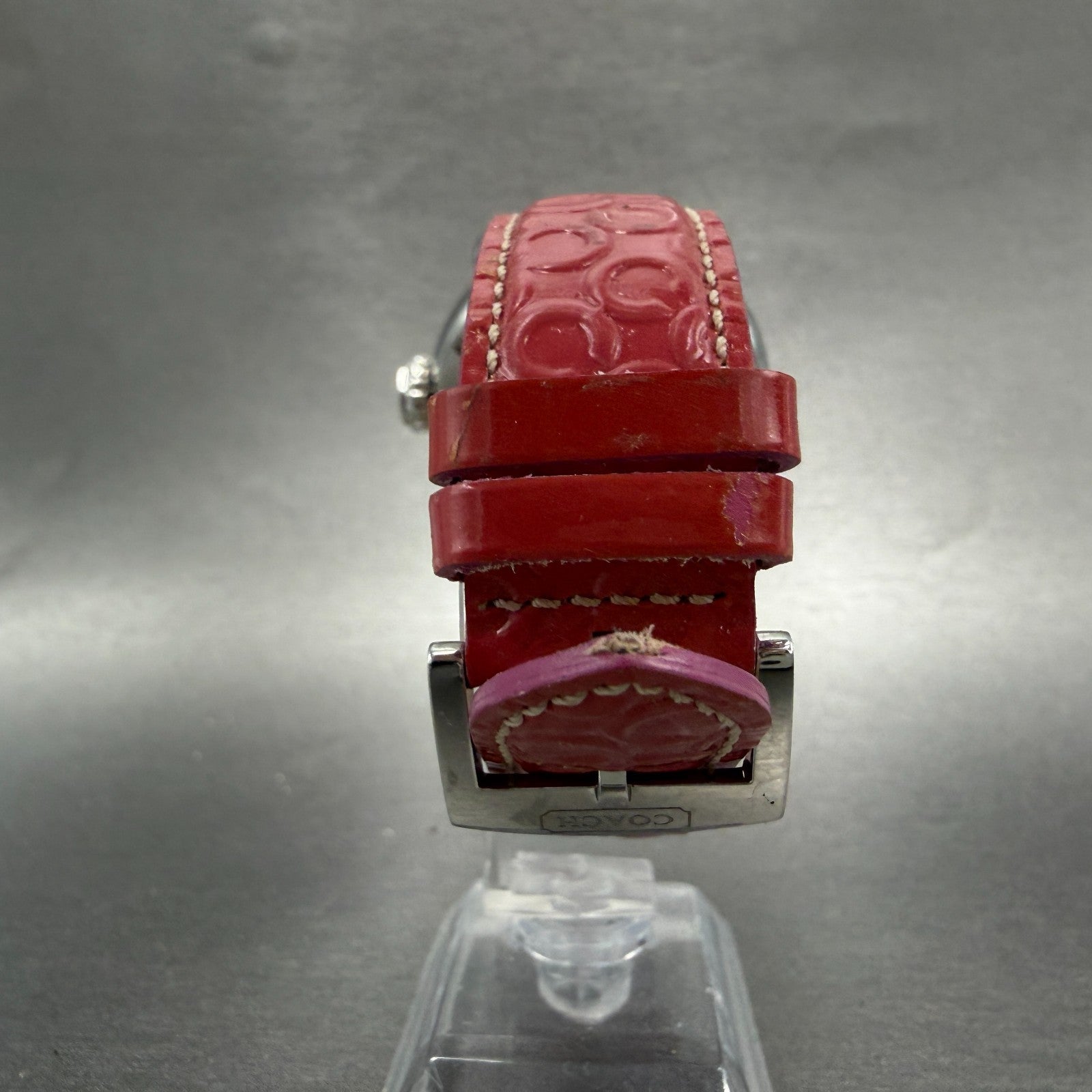Coach Watch Women 40mm White Dial Steel Date Round Pink Band New Battery7