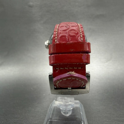 Coach Watch Women 40mm White Dial Steel Date Round Pink Band New Battery7