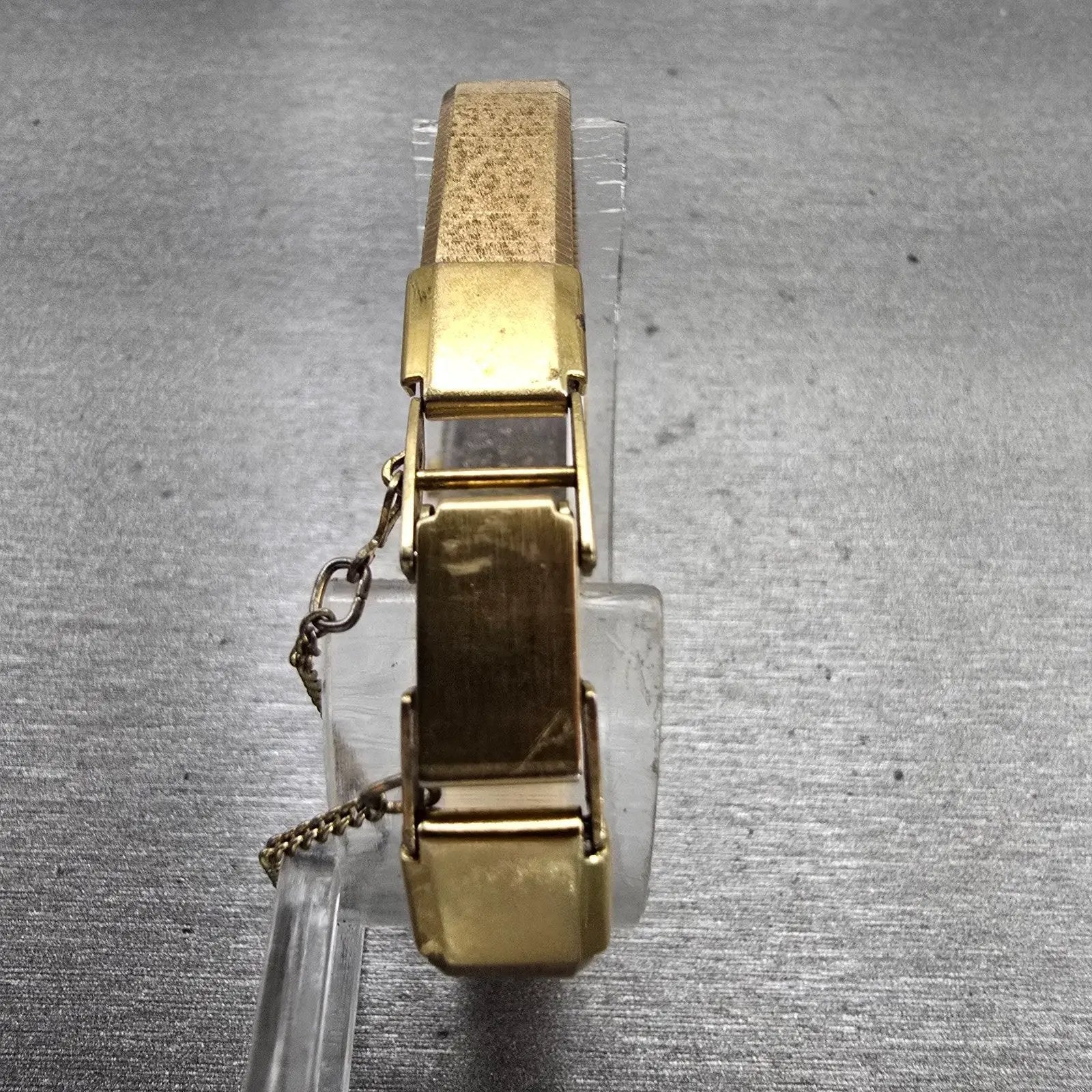 Seiko Watch Women 12mm Gold Dial Gold Tone Rectangle 1320-5040 New Battery VTG7