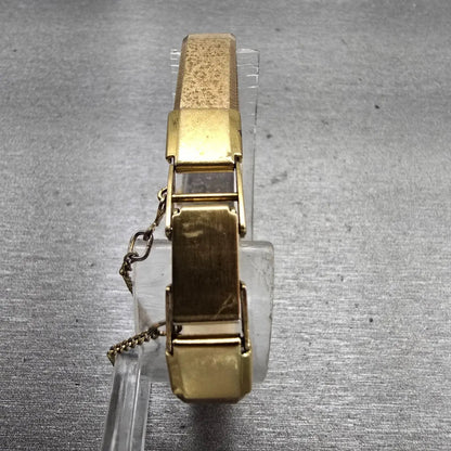 Seiko Watch Women 12mm Gold Dial Gold Tone Rectangle 1320-5040 New Battery VTG7