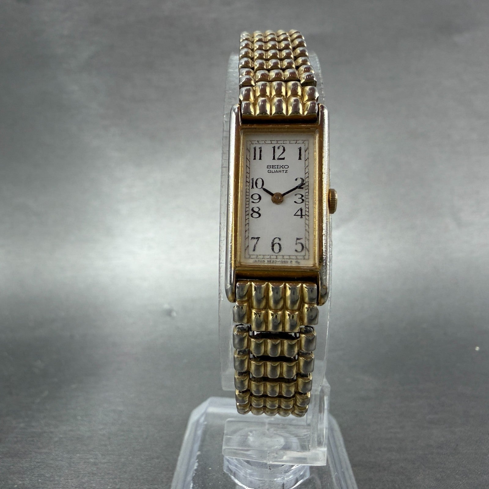 Seiko Tank Watch Women 13mm White Dial Gold Tone Rectangle 2e20-6129 New Battery5