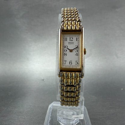 Seiko Tank Watch Women 13mm White Dial Gold Tone Rectangle 2e20-6129 New Battery5