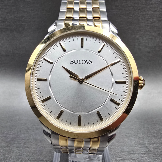 Bulova Watch Men 41mm Silver Dial Two Tone Round 98A121 New Battery0