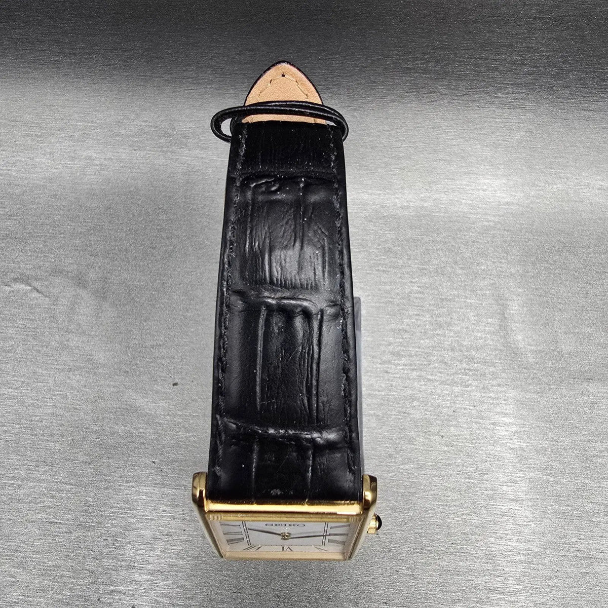 Seiko Tank Watch Men 28mm White Dial Gold Rectangle 4N30-00G0 New Battery4