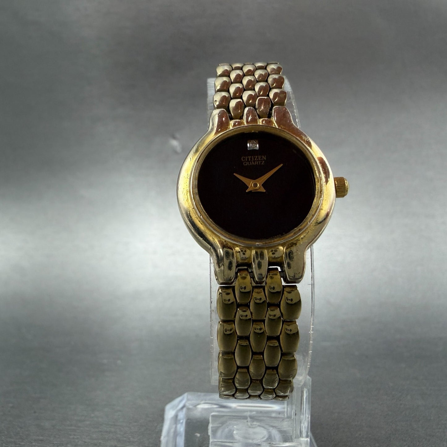 Citizen Watch Women 22mm Black Dial Gold Tone Round 1020-S54554 New Batterygf5
