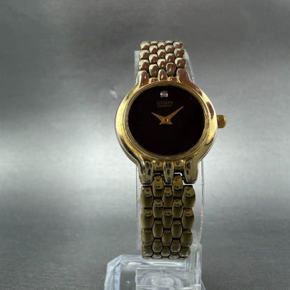 Citizen Watch Women 22mm Black Dial Gold Tone Round 1020-S54554 New Batterygf5